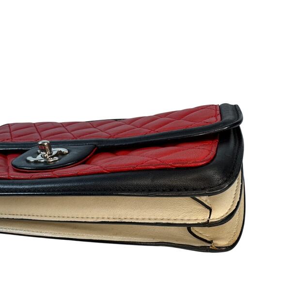 Chanel Tri-Color Quilted Medium Flap Bag Red & Black & White Lambskin Leather CC - Picture 13 of 15
